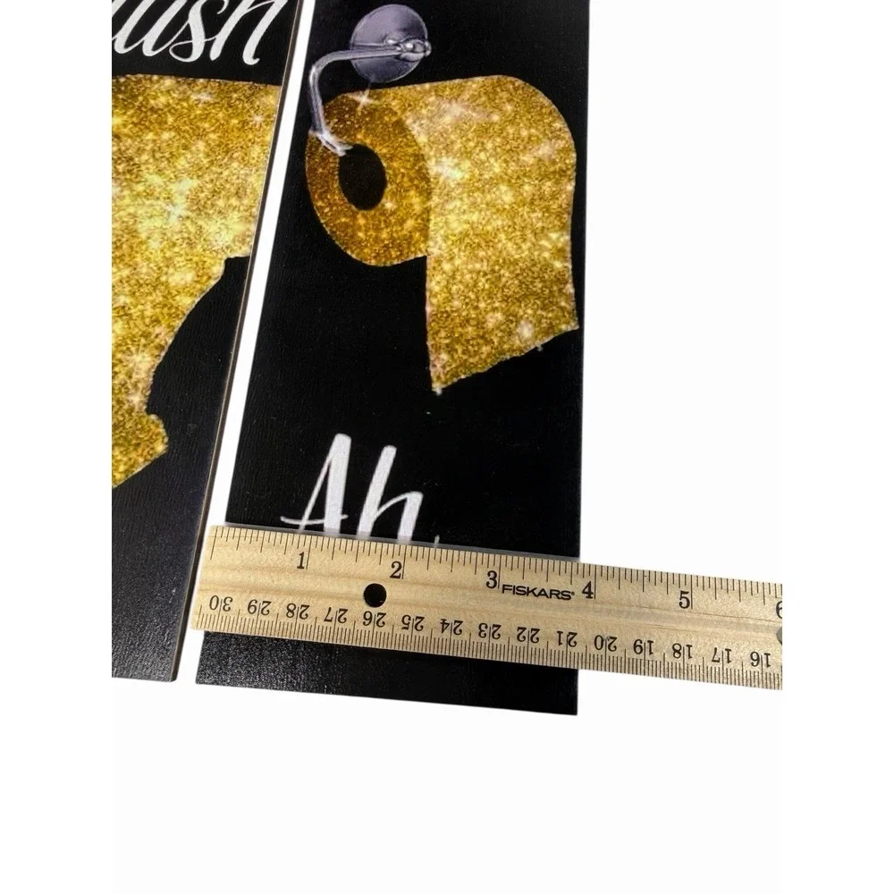 Wood Home Decor Signs‎ gold black WASH BRUSH FLUSH AH bathroom